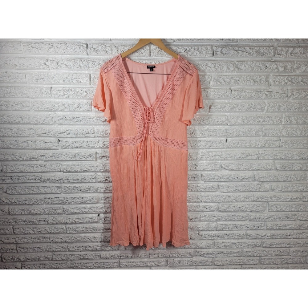 Torrid Plus 1X Boho Lace Up Dress Flutter Sleeve V-Neck Rayon Casual Summer